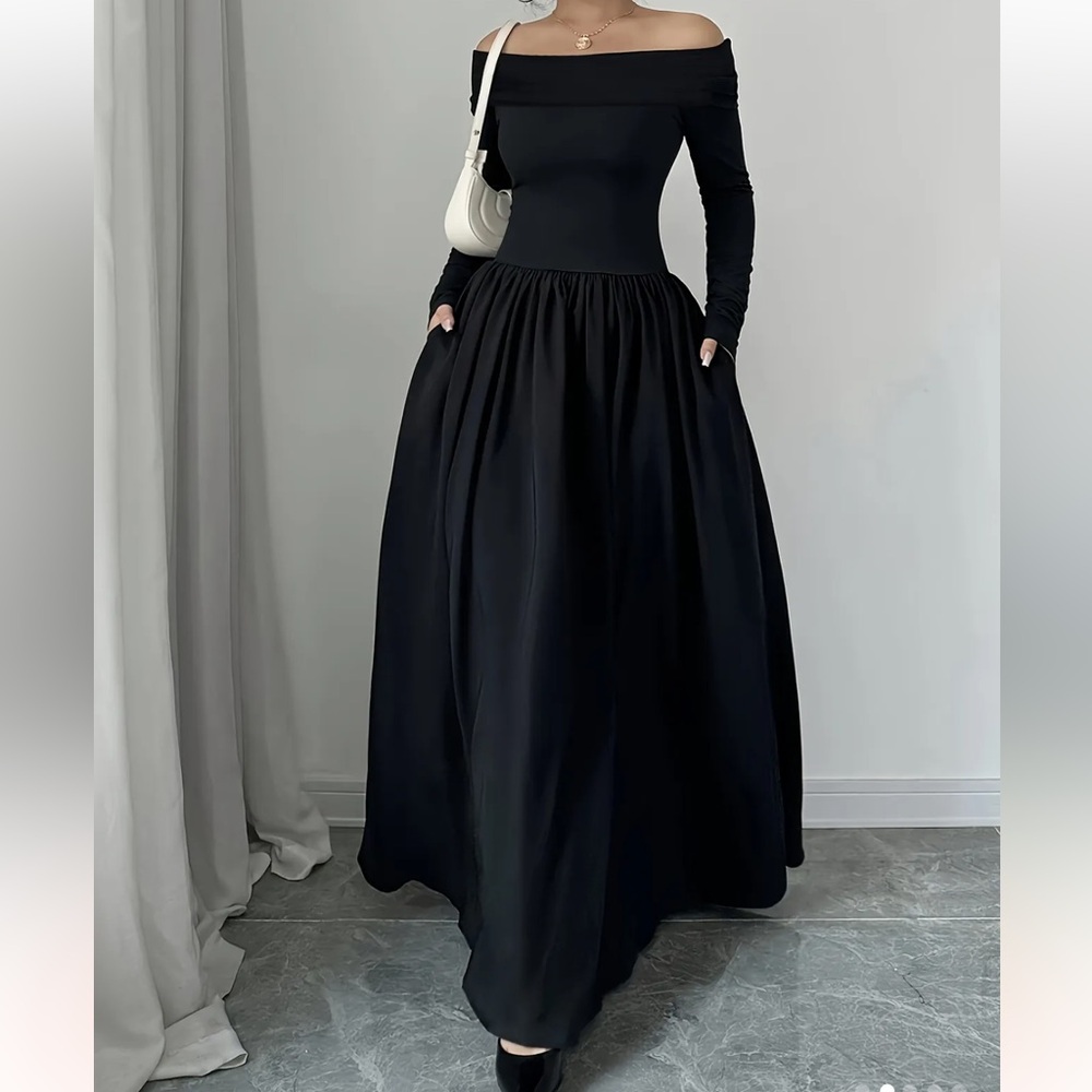 Elegant Black Maxi Dress With Pockets